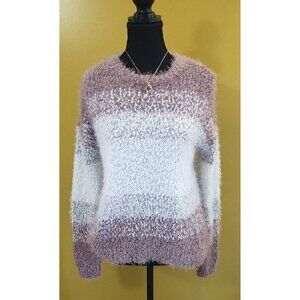 SO Fuzzy Striped Chunky Knit Sweater S Pink Y2K Barbie Casual Boho